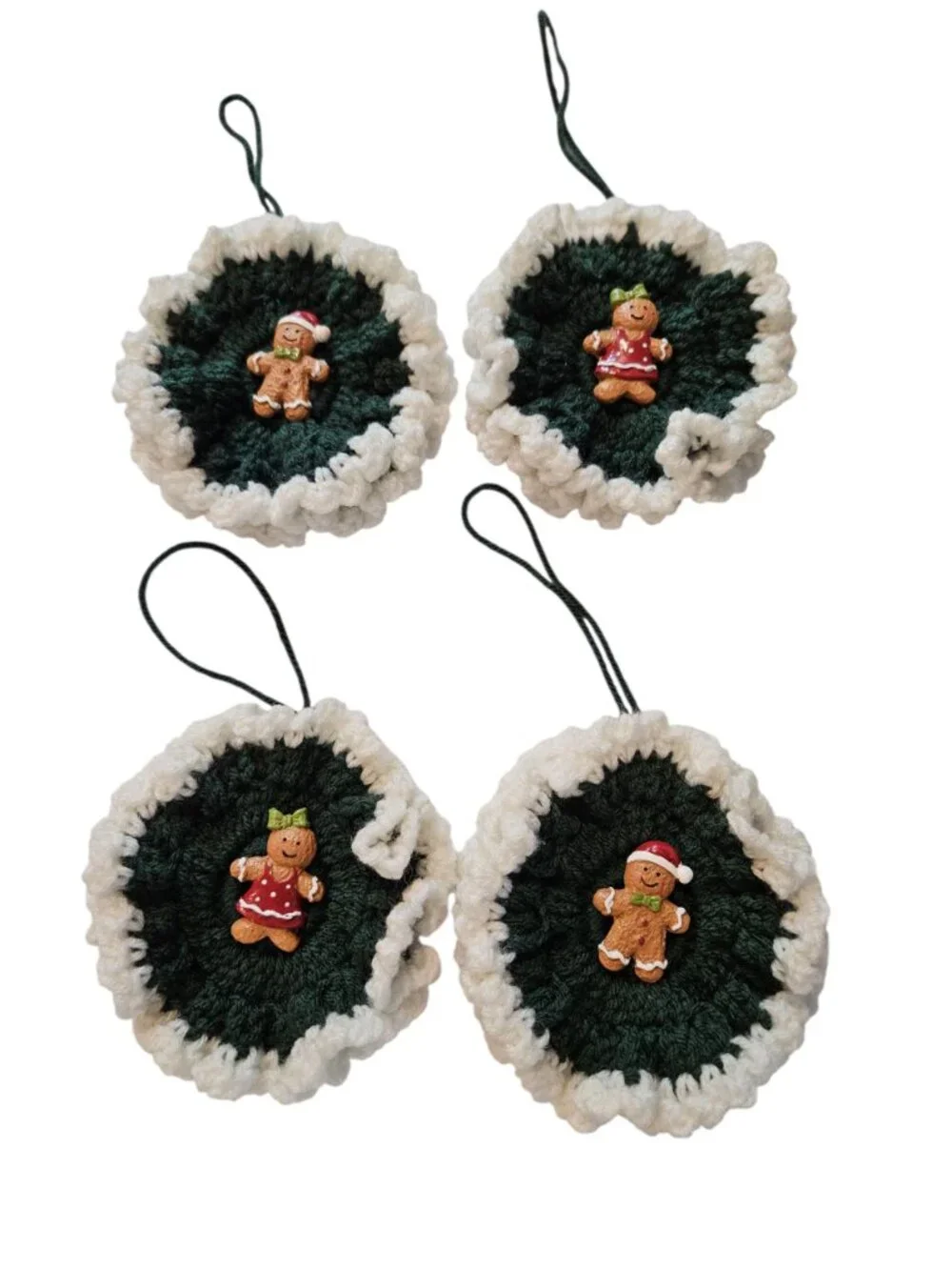 Crochet Christmas Wreath Ornaments with Gingerbread Boy & Girl – Handmade